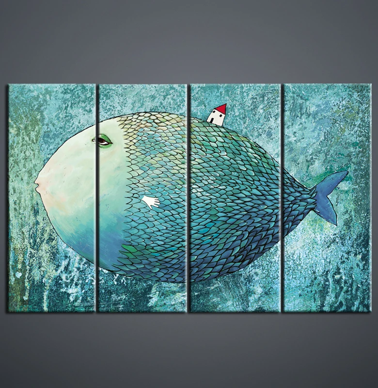 Wall art Living room decorative painting Animal Big fish 3 combination canvas frame High