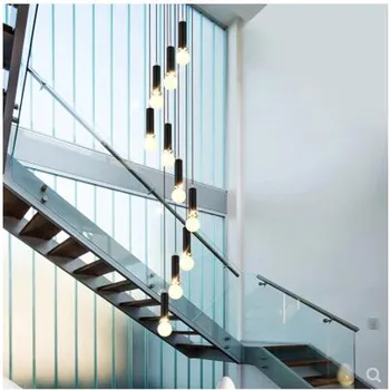 

L Nordic Stairs Chandeliers Long Chandeliers Duplex Stairs Rotating European Style Simple Industrial Wind Retro Hanging Lights
