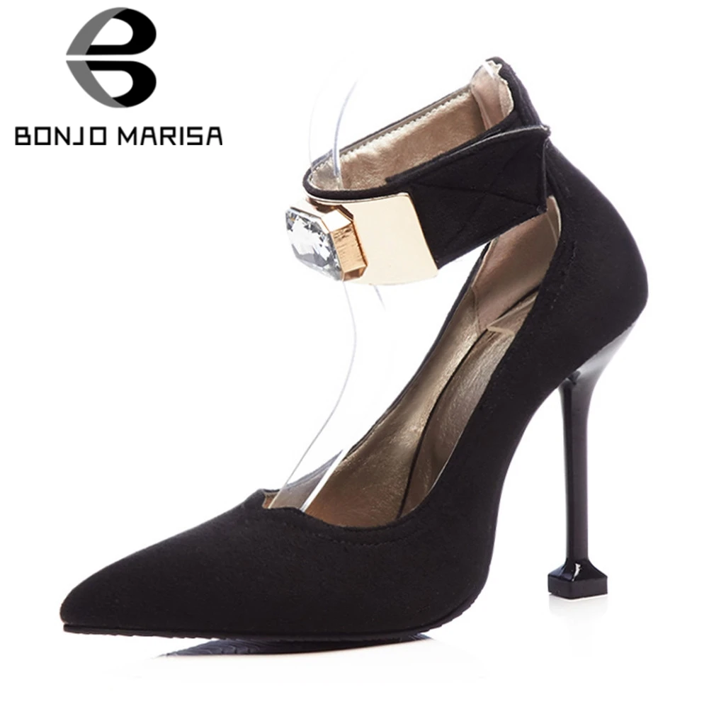 

BONJOMARISA 2019 Plus Size 34-48 New Brand Spring Autumn Party Pumps Women Sexy Shallow High Heels Crystal Wedding Shoes Woman
