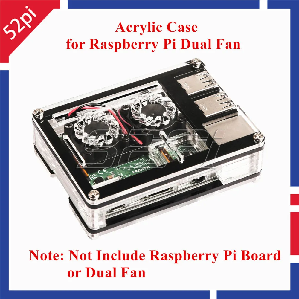 52Pi нарезанный 9 слоев акрилового корпуса, для Raspberry Pi 3B/2B/Dual Fan (не включает), не подходит новый двойной вентилятор для 3B Plus