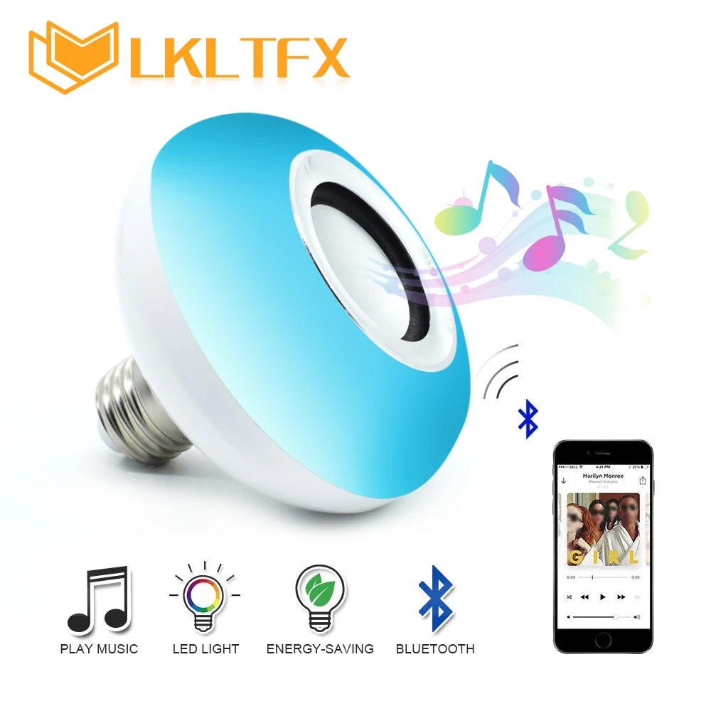 

LKLTFX E27 Wireless Bluetooth Speaker Music Playing Dimmable LED 12W RGB Bulb Lamp AC 110V 220V Smart Led Light