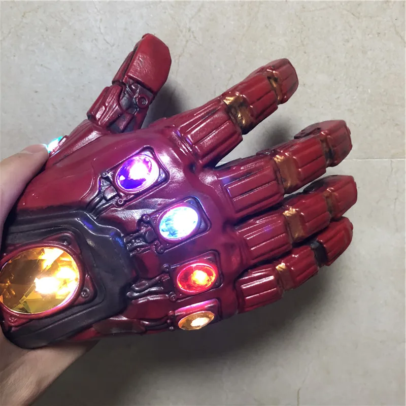 1:1 Endgame Железный человек Тони Старк светодиодный светильник Thanos Gauntlet камень косплей перчатки Гибкие пальцы латекс