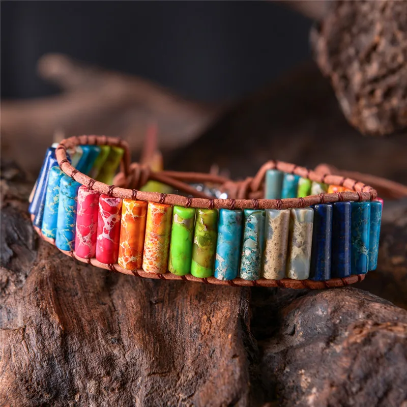 

Chakra Bracelet Boho Natural Stone Beaded Bracelet Unique Friendship Leather Bracelet Dropshipping Single Leather Wrap Bracelet