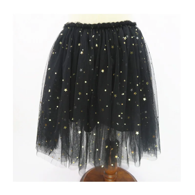 Модные юбки для маленьких девочек Бальные юбки с блестками и звездами для девочек, одежда фатиновая юбка-пачка, Jupe Fille, 18 мес.-13 лет, DQ827 - Цвет: black