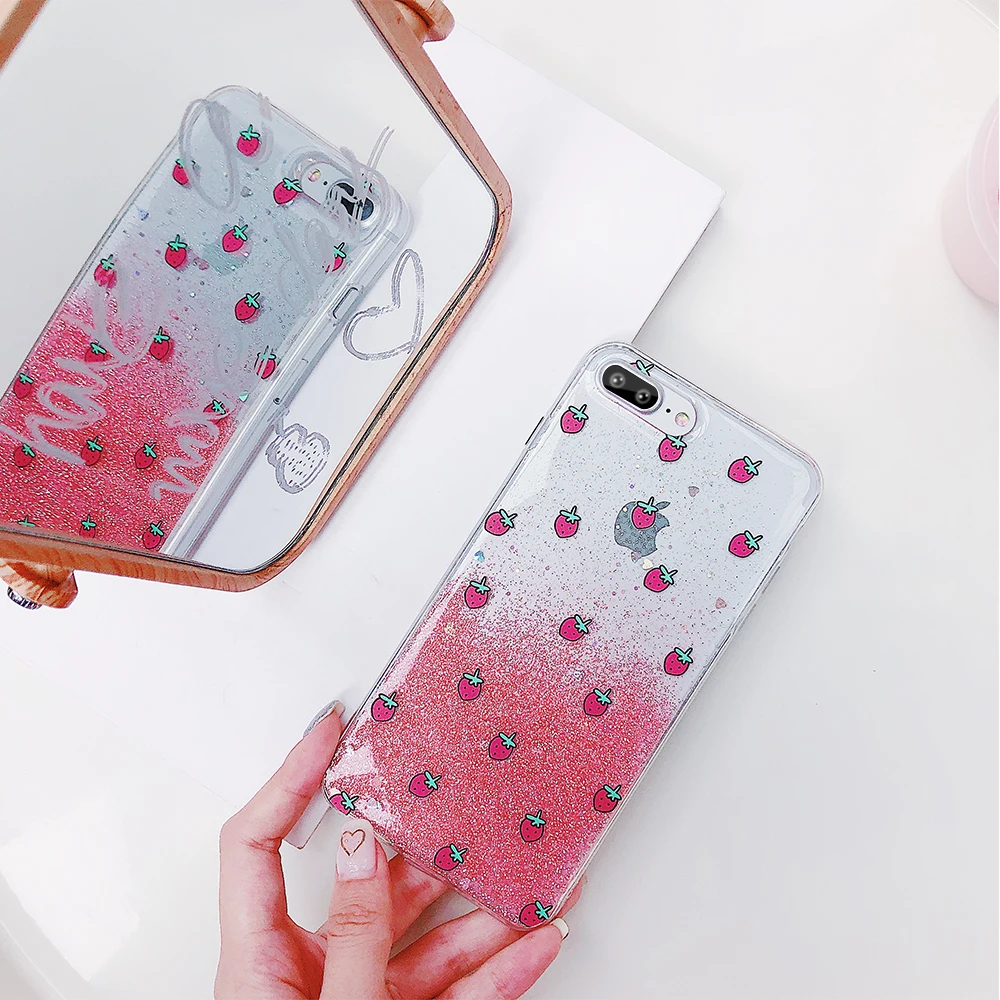 Ascromy For iPhone 7 Case Glitter Strawberry Watermelon Silicone Cover For iPhone XS X 8 Plus 6 6S 7plus 8plus Coque Accessories (6)
