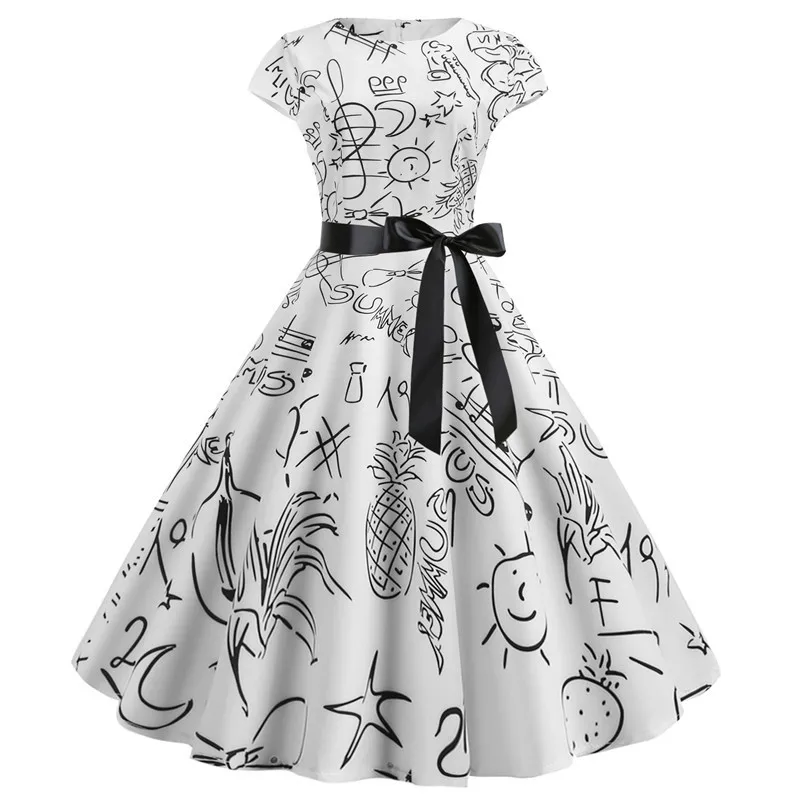 Летнее женское платье, белое ретро платье, винтажные платья, 50s 60 s, рокабилли, пин ап, цветочный принт, свободное платье, Vestidos размера плюс