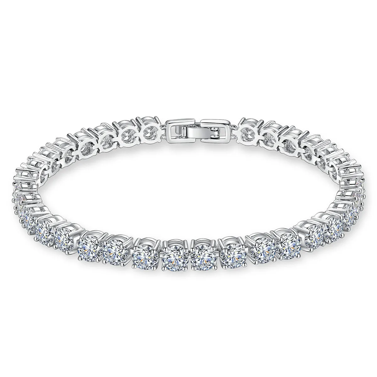 HUILEMEI Fashion 5MM Round AAA Clear Cubic Zirconia Bracelet for Women