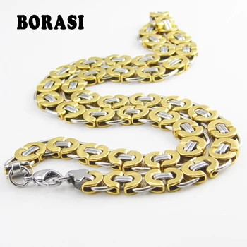 

55 cm Length 11mm Width Byzantine Stainless Steel Necklace MENS Boys Chain Necklace Gold Tone Fashion Men Jewelry