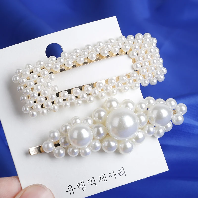 Fashion 8 Styles Women Korean Pearl Imitation Beads Hair Clip Barrette Stick Hairpin Hair Styling Accessories handmade For Girls