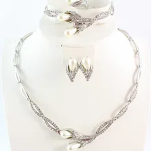 Модное классическое ожерелье серьги кольцо и браслет Набор Посеребренная жемчужина комплекты украшений для женщин