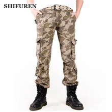 SHIFUREN военные камуфляжные мужские брюки карго с несколькими карманами Тактический комбинезон свободные длинные брюки мужские повседневные мешковатые брюки без пояса
