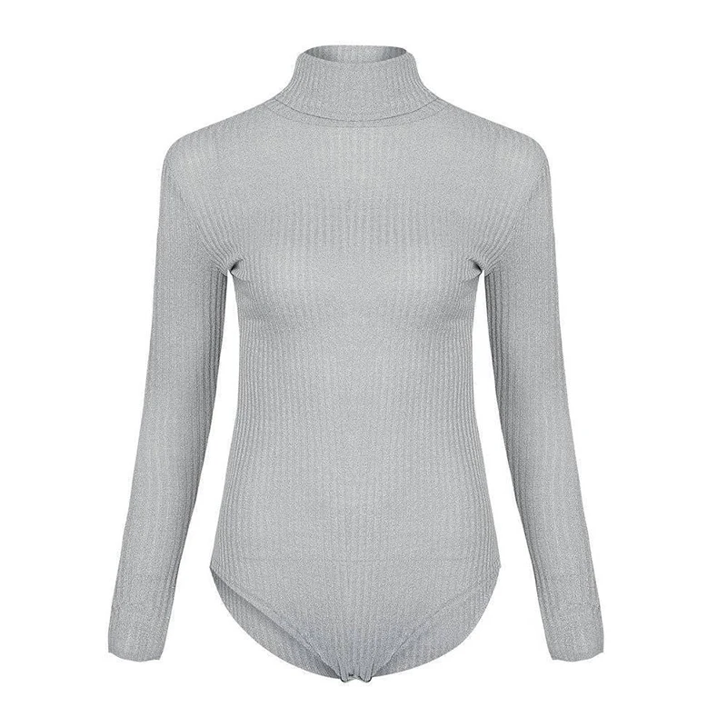 Women's Knitted Bodysuits Autumn Winter Long Sleeve Turtleneck Sweater Tops Jumper Female Casual Slim Sexy Skinny Body Suits