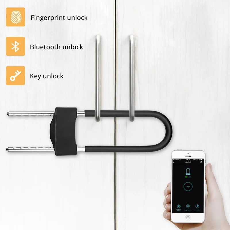 

Golden Security Waterproof Smart APP Control Fingerprint Bluetooth Key 3 Unlocking Ways Door Lock Security Padlock