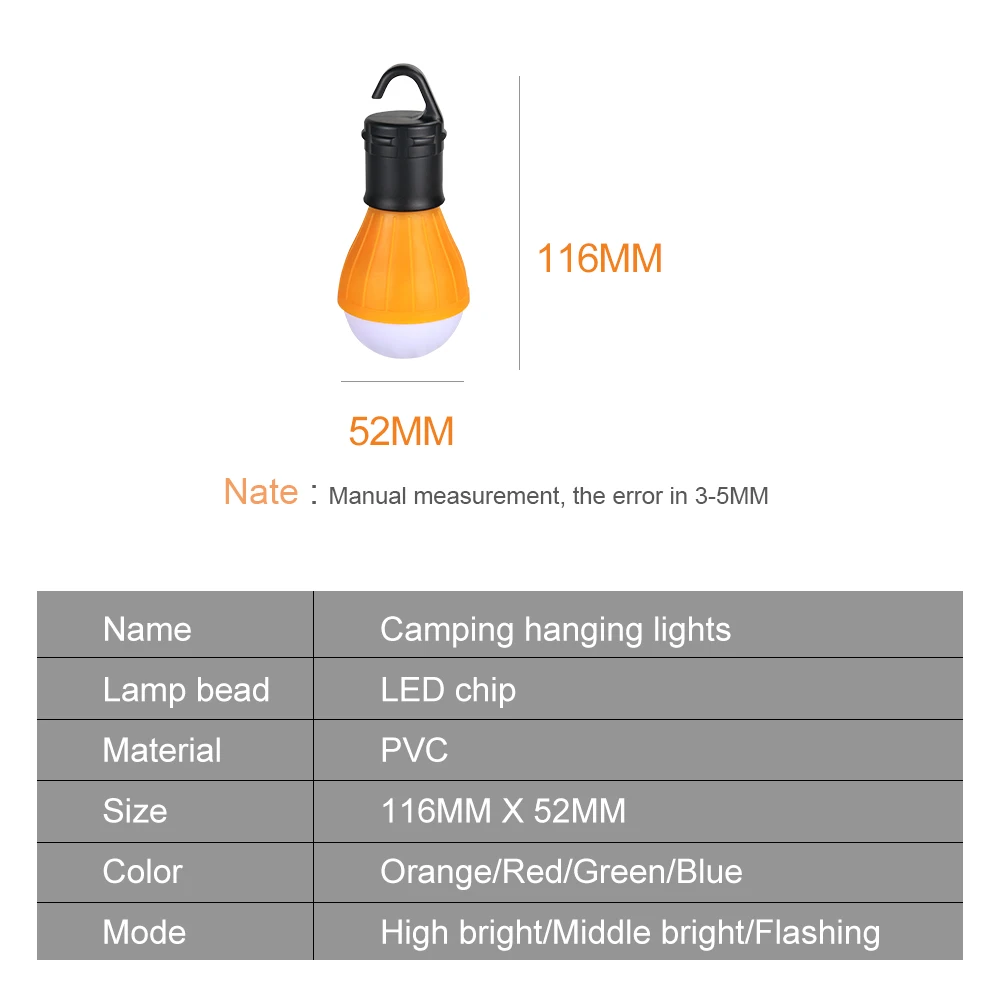 Наружный светодиодный светильник для палаток, водонепроницаемый портативный светодиодный Диод, лампа для кемпинга, аварийное освещение с питанием от аккумуляторной батареи AAA, четыре цвета на выбор