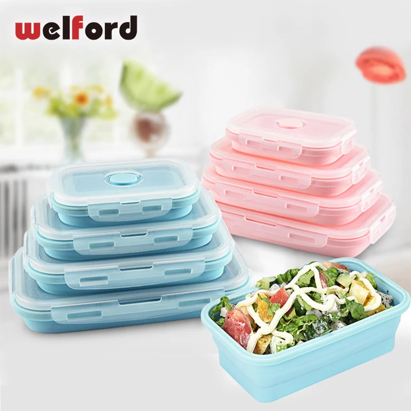 

Silicone Lunch Box For Kids Collapsible Silicone Snack Japanese Bento Box Lunchbox kids Storage Meal Prep Containers Monbentoo