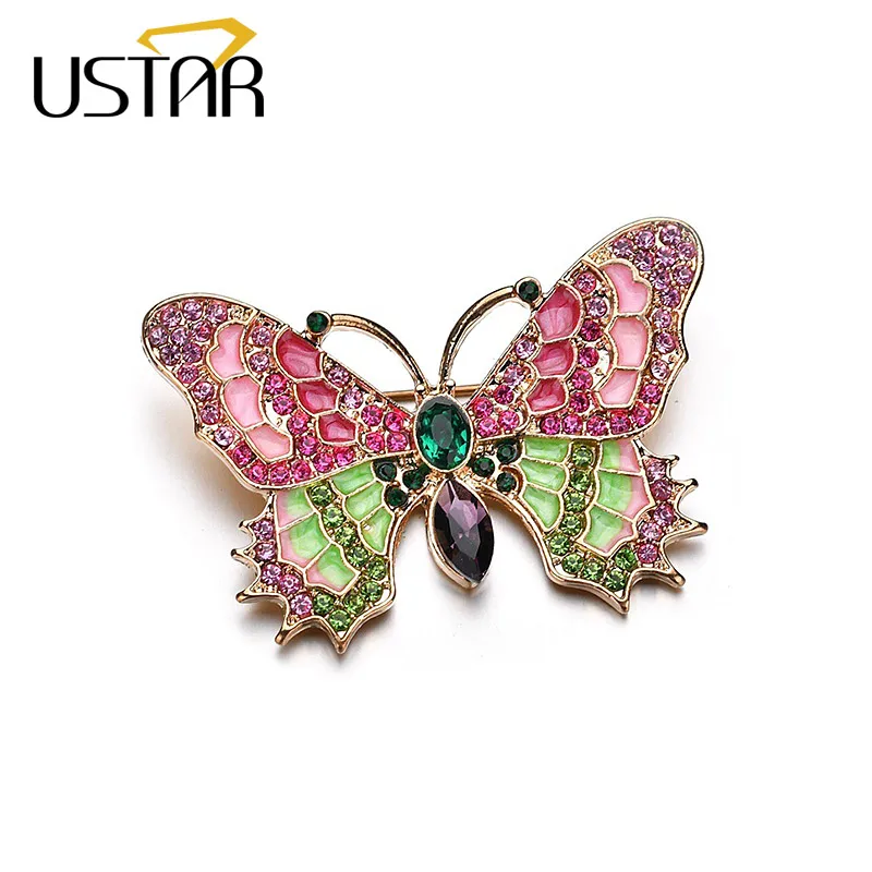 

USTAR Vintage Butterfly Brooches For Women Colorful Enamel Crystals Scarf Pins female broches fashion Jewelry Christmas gift