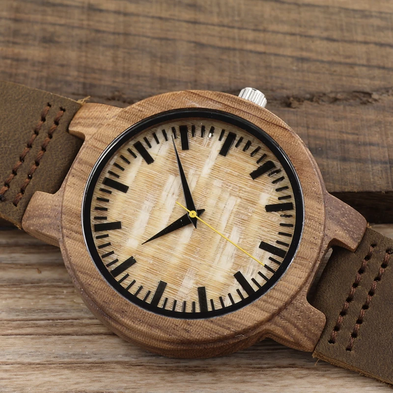 BOBO BIRD Mens Watches Bamboo Wooden Quartz Watches with Japan Movement with Real Leather Strap in Gift box for Women