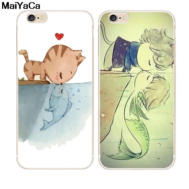 MaiYaCa Cat Kiss Fish для iPhone 4S SE 5C 5S 5 6 6S 7 8 Plus X XR XS MAX чехлы телефонов прозрачные мягкие из