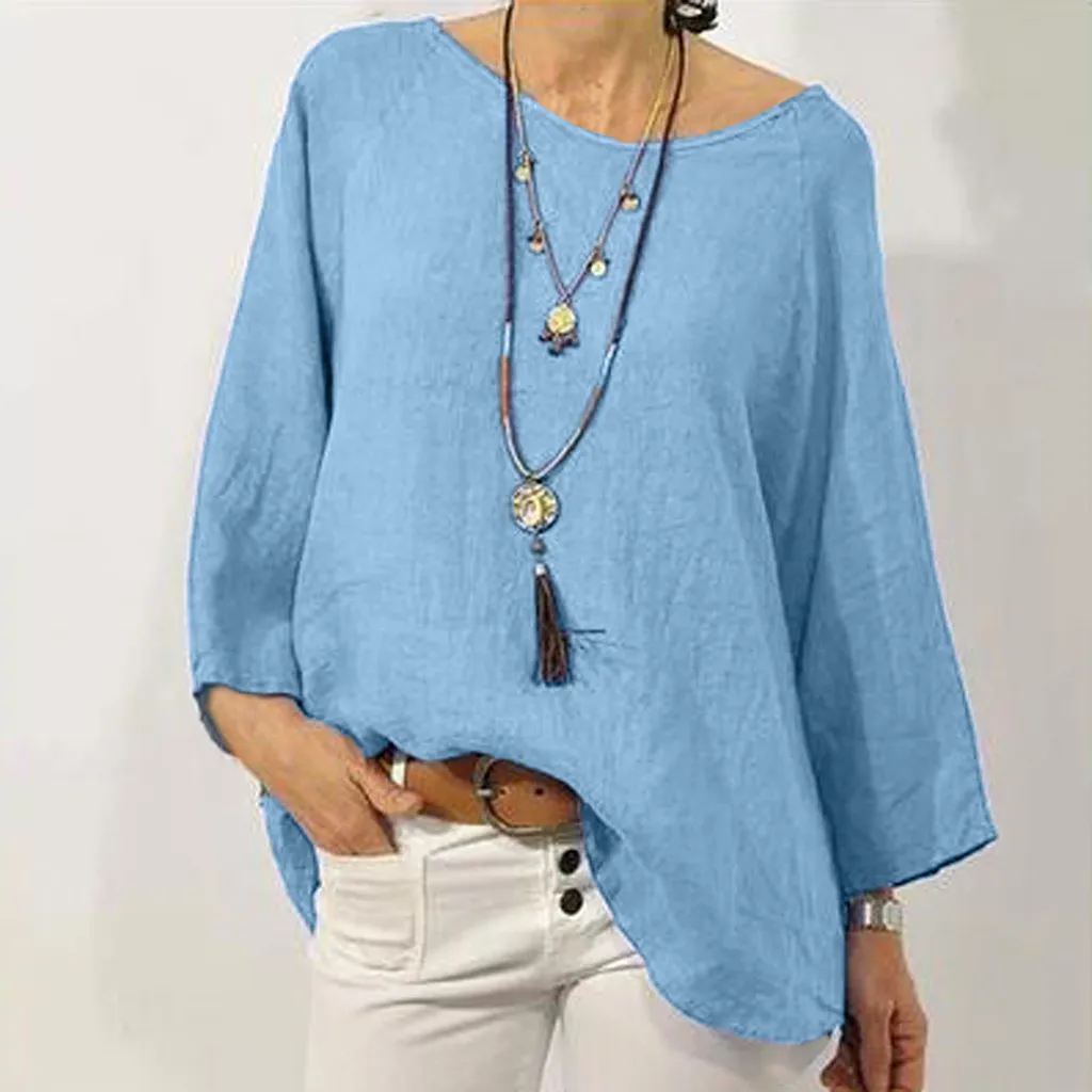 

Women's Fashion Blouses Solid Color Cotton And Linen Split Personality Top Causal Loose Blouse Shirts Camisas Female Plus Size