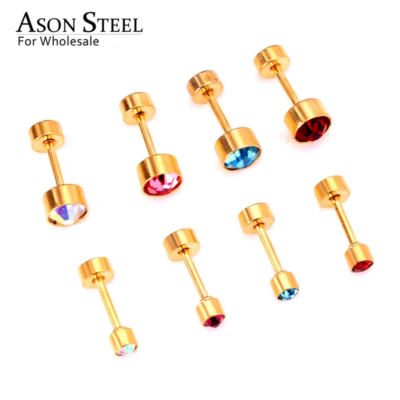 ASONSTEEL 12pairs/lot 3mm/5mm Round CZ Earring Trendy Style Stainless Steel Gold/Silver Color Screw Stud Fashion Jewelry | Украшения и