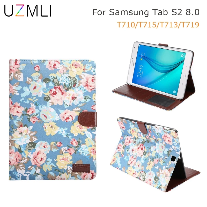 

Luxury Flower Cloth Leather Case For Samsung Galaxy Tab S2 8.0 T710 T715 Ultra Slim Stand Tablet Cover with Photo & Card Holder