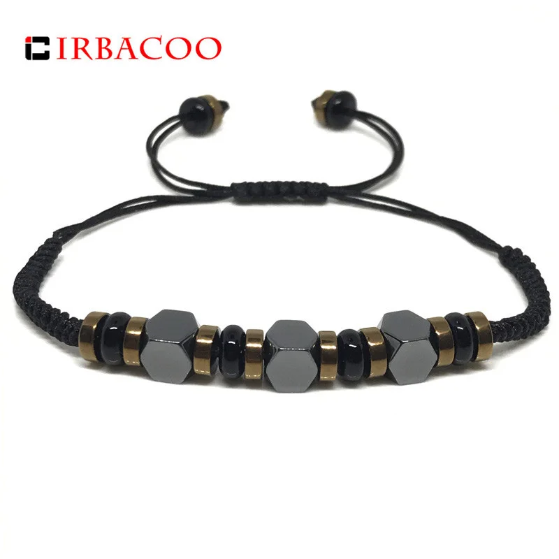 IRBACOO, роскошный мужской браслет, ретро стиль, золото, гематит и обсидиан, камень, плетение, плетеные браслеты из макраме для мужчин, ювелирное изделие, подарок