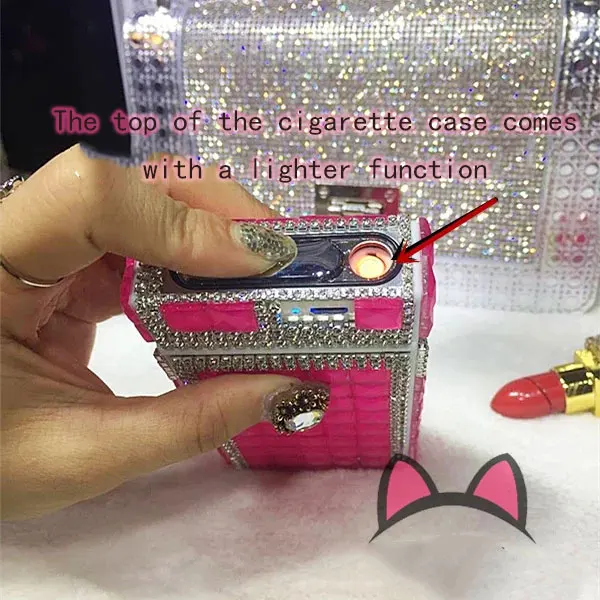10 20 сигарет женский Алмазный портсигар USB Зажигалка автоматическая коробка для