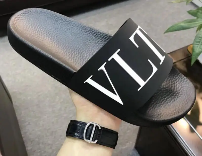 

2019 classes brand women/men slipper V logo men flat sandals PU big size 45 Letter shoes Summer slipper man 35-45 with box logo