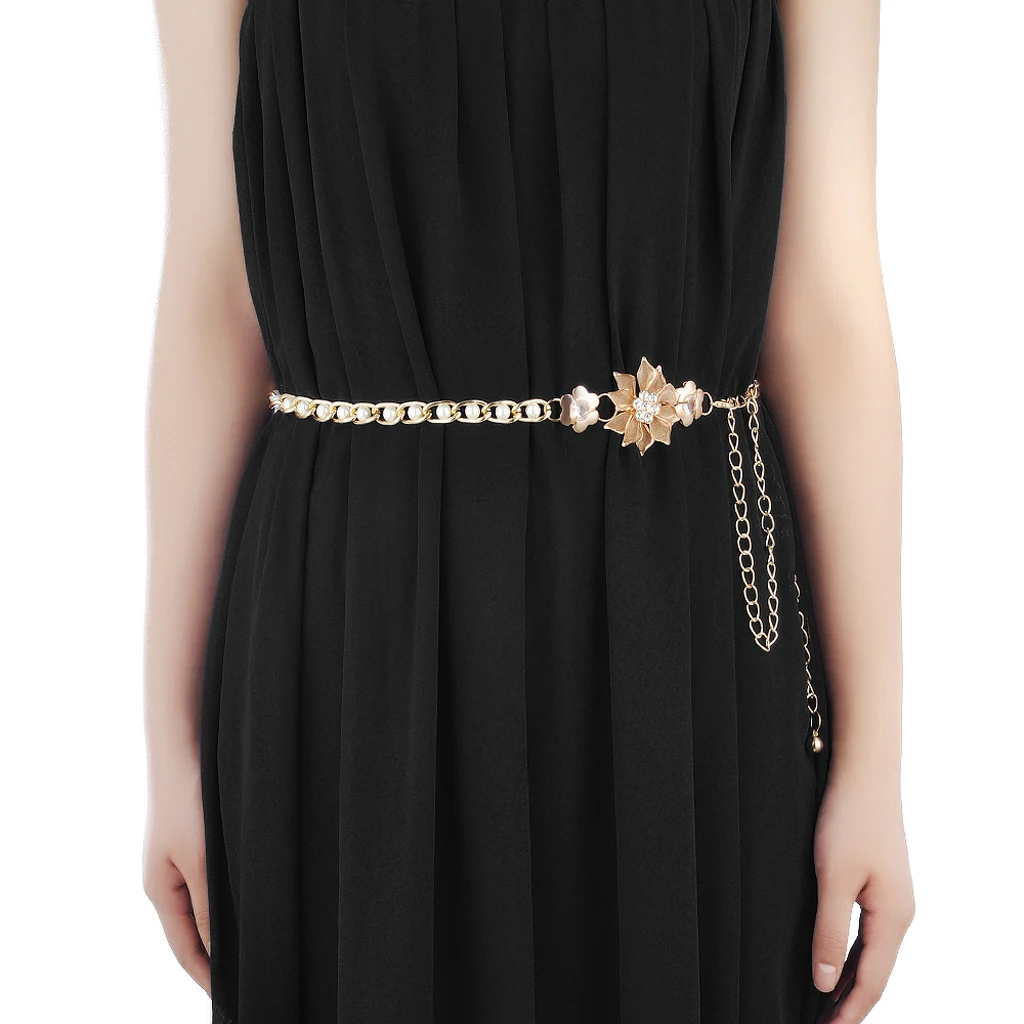 

Gold Metal Women Waist Chain Belt Bead Belt Olivet Waistband Rhinestone Waist Chain Belt for Wedding Bridal Dress Accessories