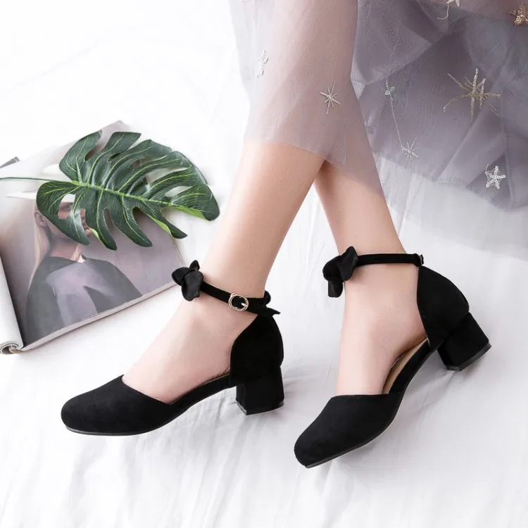 

Big Size 11 12 high heels sandals women shoes woman summer ladies Baotou sandals women's one-word buckle bow high-heeled shoes