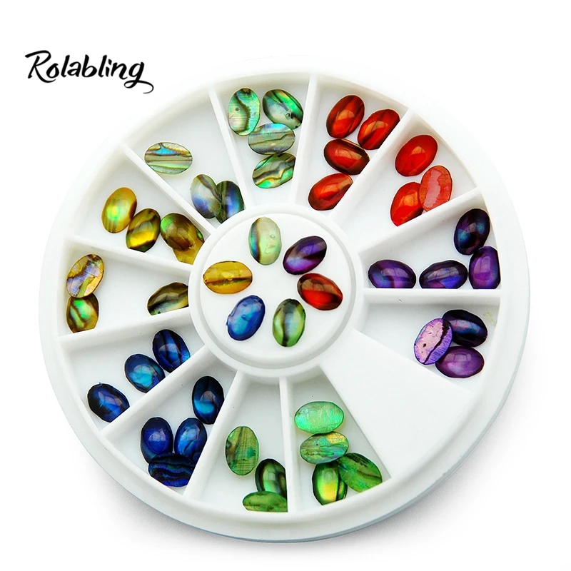

New Arrival 6 Different Colors 48Pcs/set 3D Nail Accessories Abalone Natural Shell Design Nails Rhinestones Crystal
