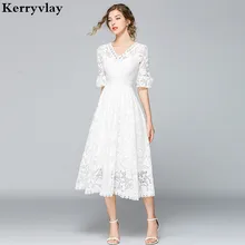 Французское Летнее белое кружевное платье принцессы; Vestidos; повседневная одежда; Mujer; коллекция года; большие качели; миди; пляжное праздничное платье; Robe BLANCHE Femme; K9011