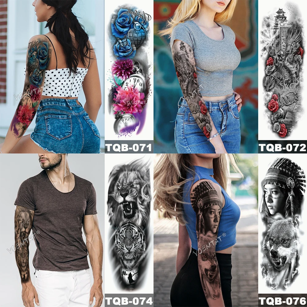 Большая татуировка на руку с рукавом Полуночный леопард красота Девушка водонепроницаемый временная татуировка наклейка лунный свет роза полный Череп Татуировки Женщины