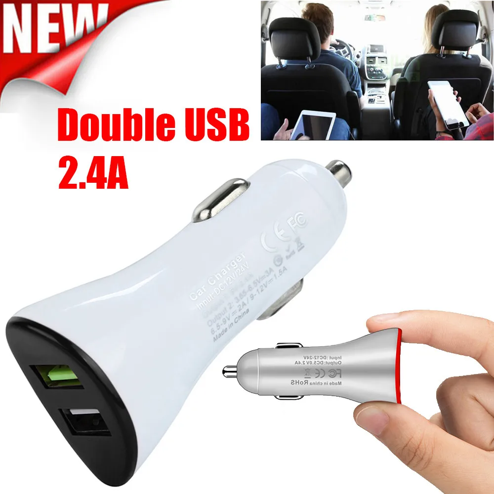 100% Высокое качество 5 в 2 4 А двойное USB Автомобильное зарядное устройство порта 12-24