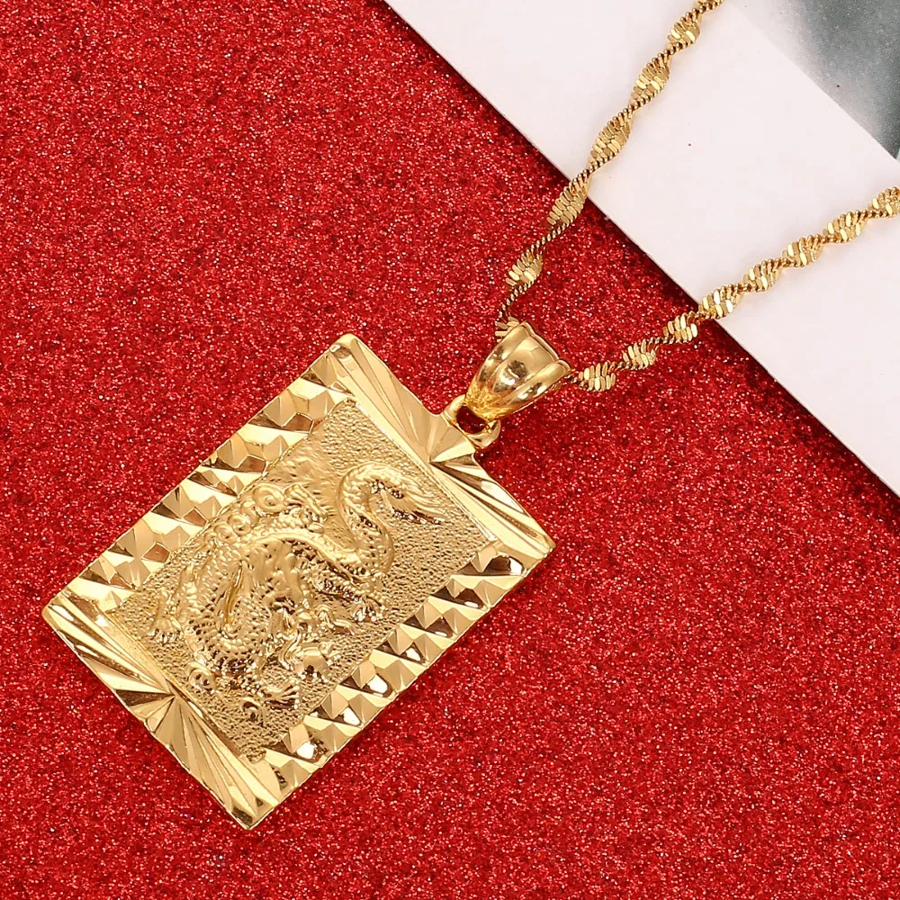 

Auspicious Dragon Pendant Chain Gold Color Jewelry Mascot Ornaments Lucky Gifts