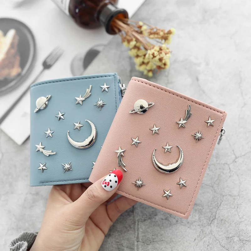 

1 Pcs Women Lady Wallets Purse Star Moon PU Leather Fashion For Money Coin Cards WML99