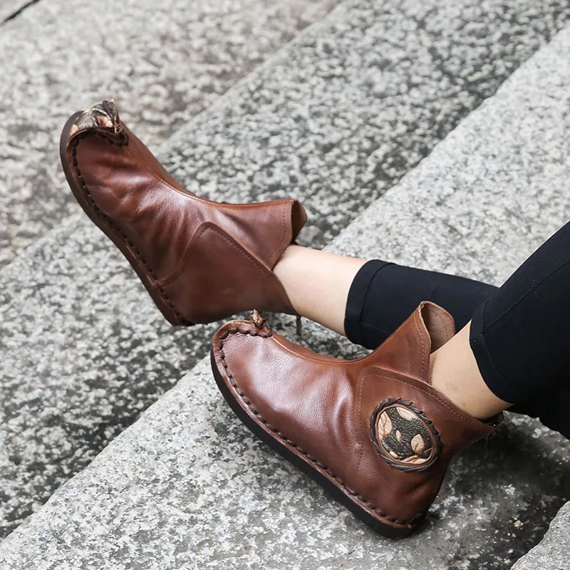 

Women Genuine Leather Ankle Boots Soft Bottom Low Heels Shoes For Women Leather Embroidery Martin Boots 2018 Handmade Brand Shoe