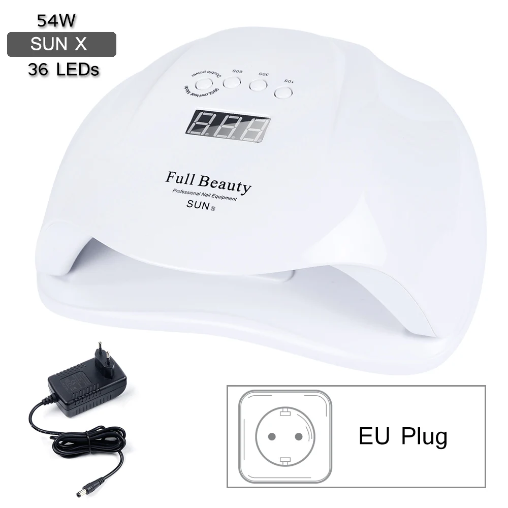 72 Вт УФ-лампа для ногтей, светодиодный светильник для лечения всех гелей, лак для маникюра, Портативная Сушилка для ногтей, умная память, ЖК-дисплей, инструмент JISUN X2plus - Цвет: SUNX EU Plug
