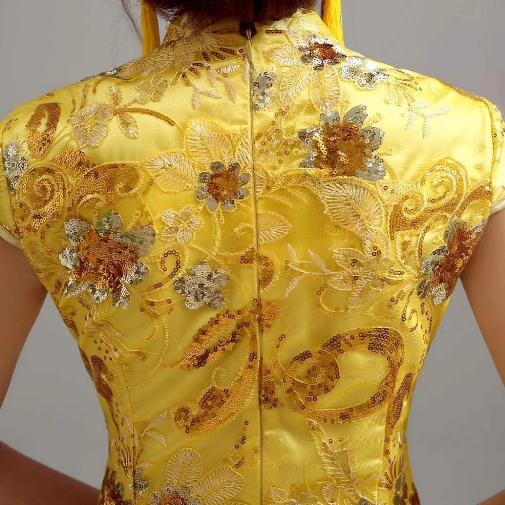 Традиционная китайская одежда для свадьбы cheongsam платье с пайетками qipao женские платья китайское традиционное платье на заказ желтый