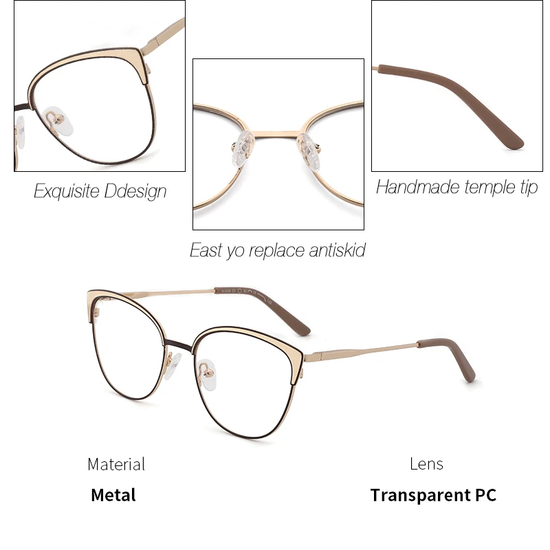 Металлические женские оправы по рецепту Элегантные женские оптические новые дизайнерские очки Прозрачные линзы Коричневые очки