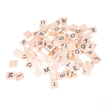 

100Pcs/lot Wooden Scrabble Tiles Black Letters Numbers Crafts Puzzles Wood Alphabets for Chidren Kids Educational Learning Toys