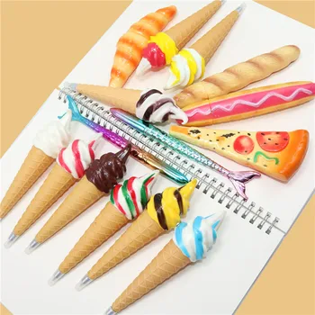 

50 pcs Kawaii Creative Ice cream ball pen Fish tail pen Novelty Pizza Bread ballpoint pen Fridge Magnet Office School Supplies