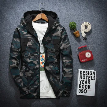 

7XL Plus Size Camouflage Floral Print Spring Autumn With Hat Outdoor Men Teenager Casual Zipper Cool Jacket
