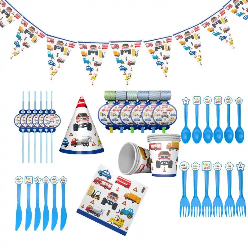 С рисунком из мультфильма «Тачки» вечерние одноразовая посуда тарелка Салфетка скатерть чашки строительная техника ко дню рождения украше...