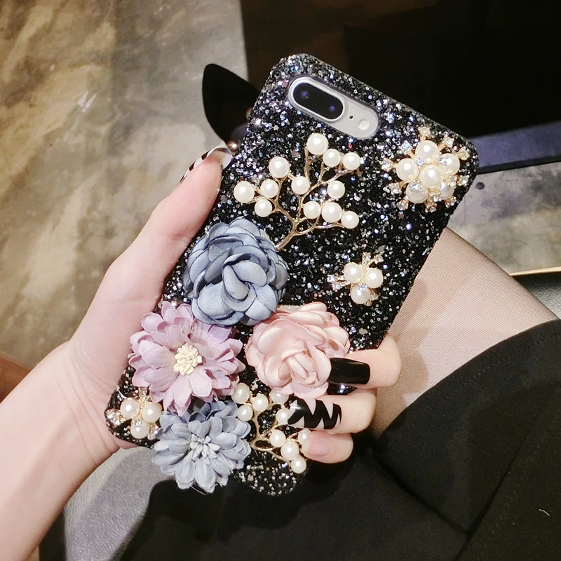 Aoweziic New For iPhone X XS MAX mobile phone shell 6s 7 8plus glitter Rhinestone protective sleeve falling X XR shell lanyard