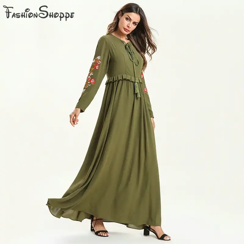 olive green long dress