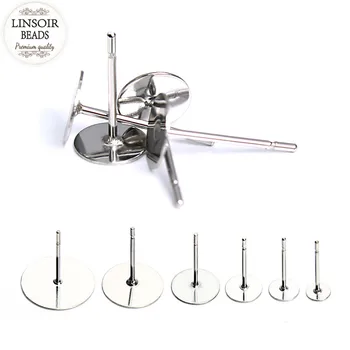 

100pcs/lot Stainless Steel Ear Post Blank Earrings Base Fit 3 4 5 6 8 10 12 mm Cabochon Settings For DIY Jewelry Making F2191