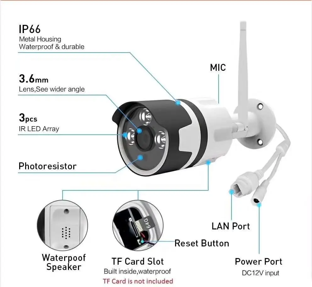 SUCAM HD Bullet Wifi IP Camera Outdoor 720P 960P 1080P Two Way Audio Wireless Security IP Camera Waterproof TF Card Record 4