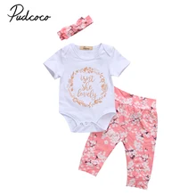 Новинка года; брендовый комбинезон для новорожденных и маленьких девочек; штаны комплект с повязкой на голову; Спортивный костюм комплект из 3 предметов; пляжный костюм с цветочным принтом
