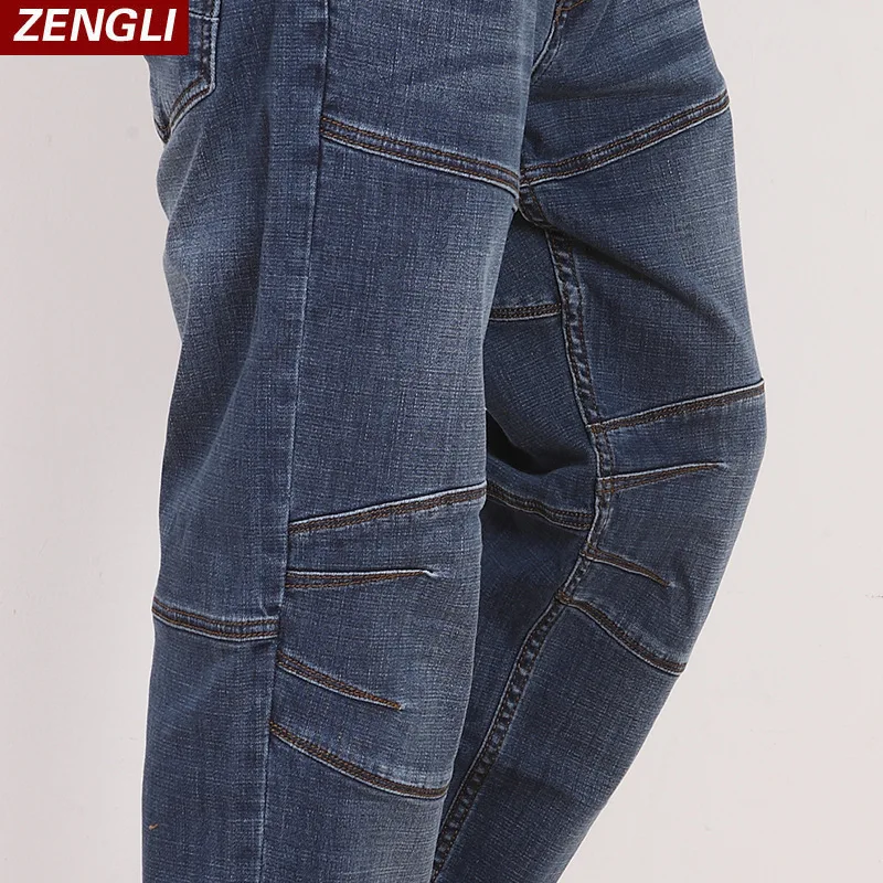 ZENGLI Blue Jeans Men New Straight Casual Jeans Men's Loose Elasticity Splice Cowboy Denim Trousers Man Jeans Plus Size 46 48
